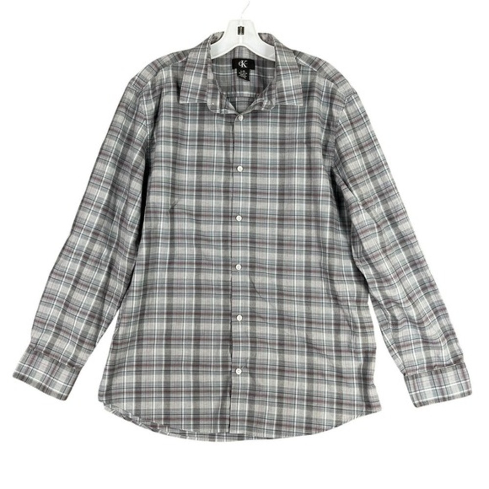 Calvin Klein Shirt Mens L Plaid Button Down Classic Fit Modern Business Casual